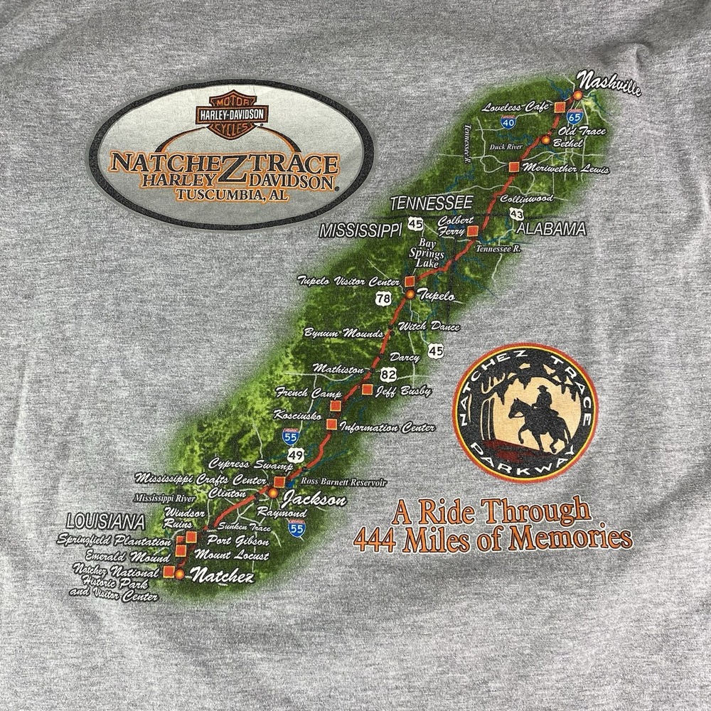 Harley Davidson T-Shirt Men's 2XL Grey Short Sleeve Natchez Trace Nashville Ride